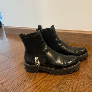 Black Glossy Leather Ankle Boots with Chunky Sole